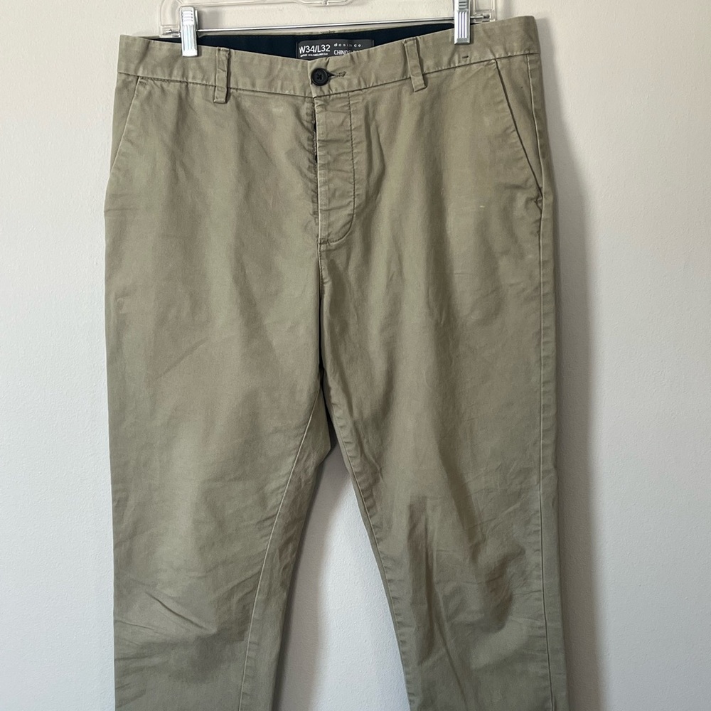 Denim Co. Primark Stretch Slim Chino Pants Men's 34x32 Green Button Fly